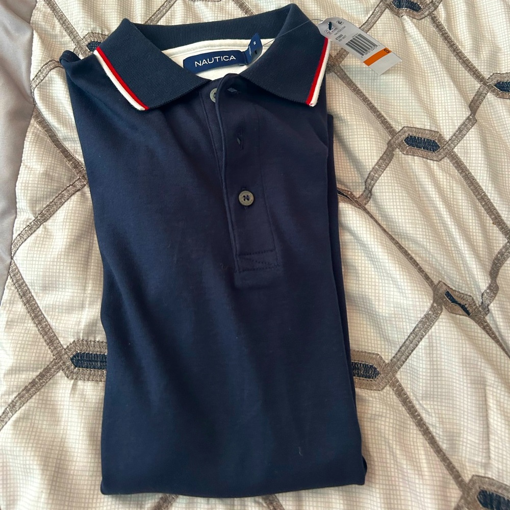 Nautica Dark Blue Polo with Red and White Collar